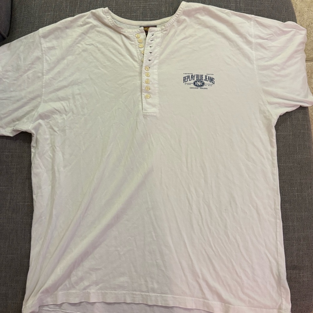 Replay White Short Sleeve Vintage Henley